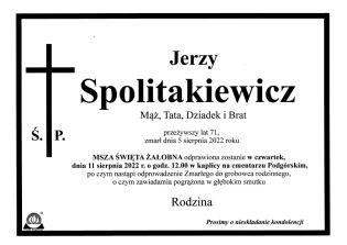 Jerzy Spolitakiewicz nie żyje